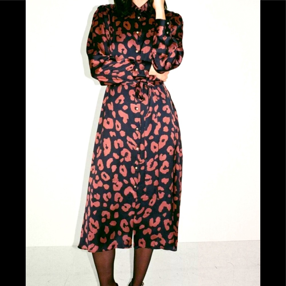 🎉ZARA Leopard Print Shirt Dress | NEW with TAGS | Size SMALL 🎉REF. 8802/395
